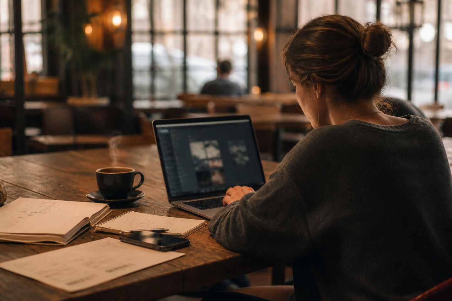 user exploring dark web links in a cafe