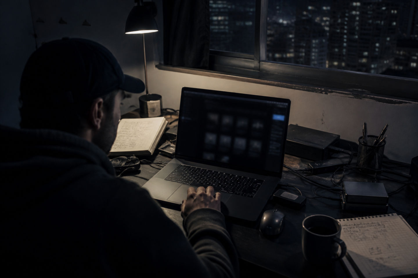 individual analyzing dark web content on laptop