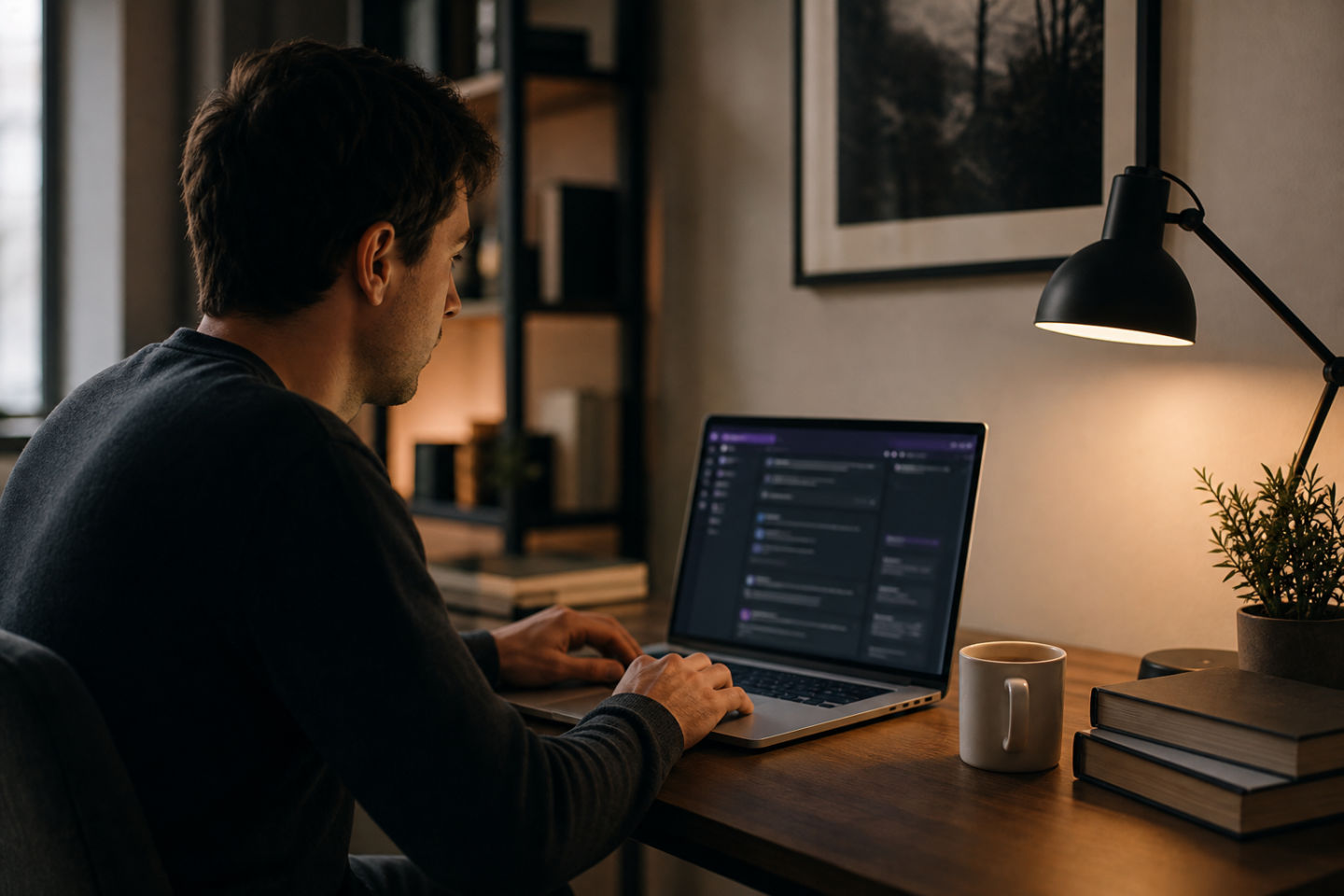 user navigating Tor Browser in a home office