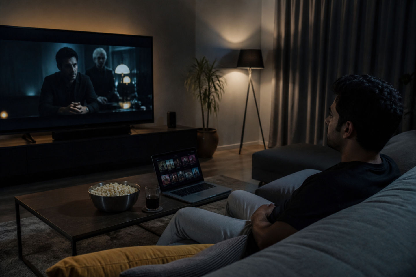 person watching dark web series on television