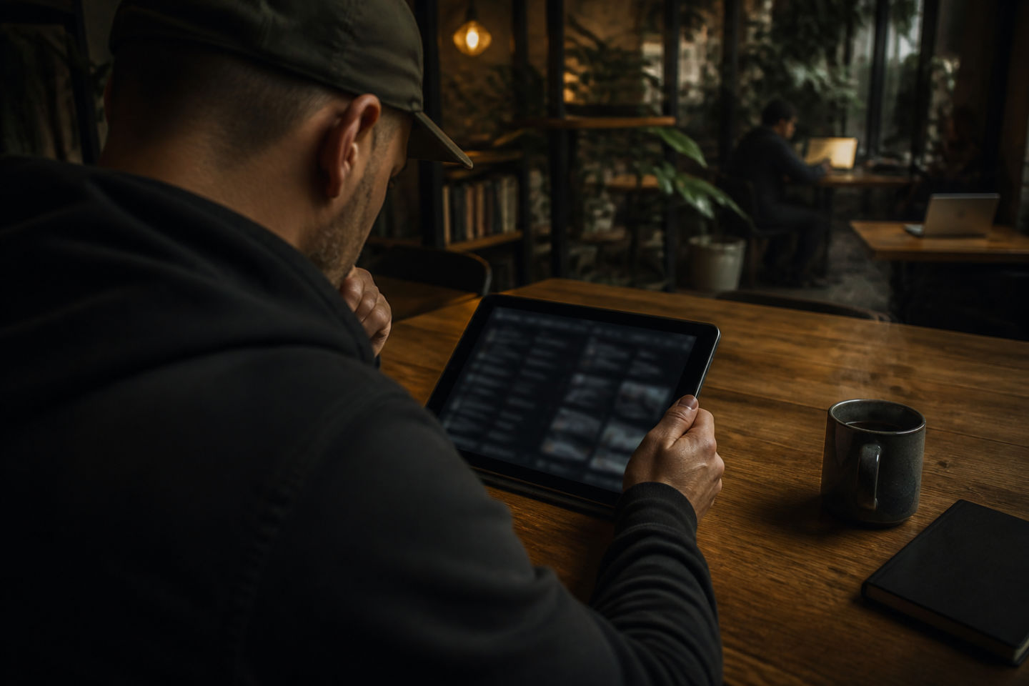 person using tablet to explore dark web resources