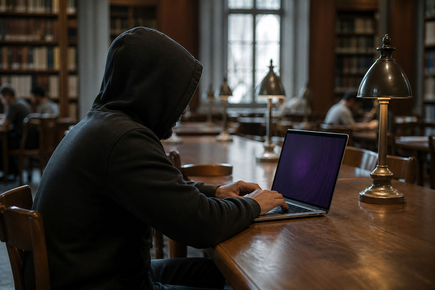 person using Tor Browser in a library setting